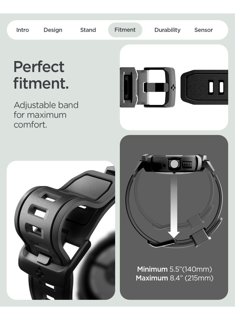 Spigen Rugged Armor Pro for Google Pixel Watch 4 (45mm) Case Band with Charger Stand Protective TPU Cover (2025) - Matte Black - Image 5