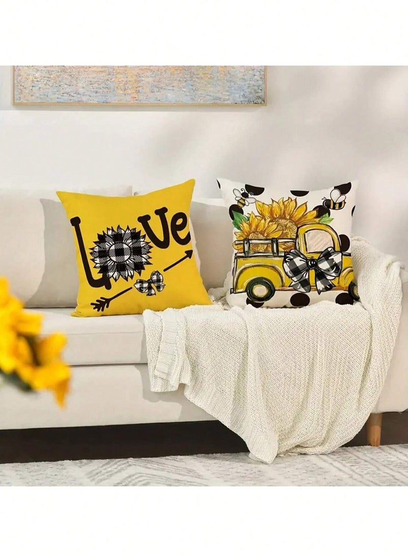 غطاء وسادة طقم من 4 قطع بالوان زهية و ثابتة  مقاس 45 سم × 45 سم بدون حشوة - Image 4