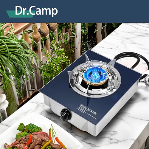 Dr.Camp Propane Gas Stove 12000 BTU Single Burner Glass Top Outdoor Camping Stove with CSA Listed Regulator and Gas Hose - Image 4