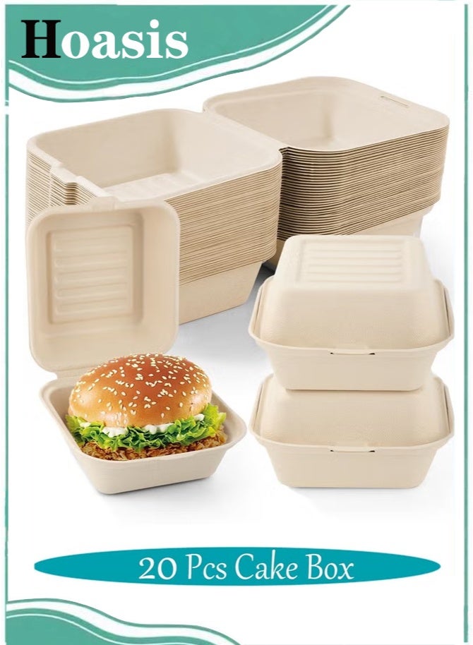 Hoasis 20 Pieces Disposable Cake Burger Box, Food Container for Cookies Pudding Pie Sandwich, Takeaway Lunch Box for Outdoor Picnic (Beige) - Image 1