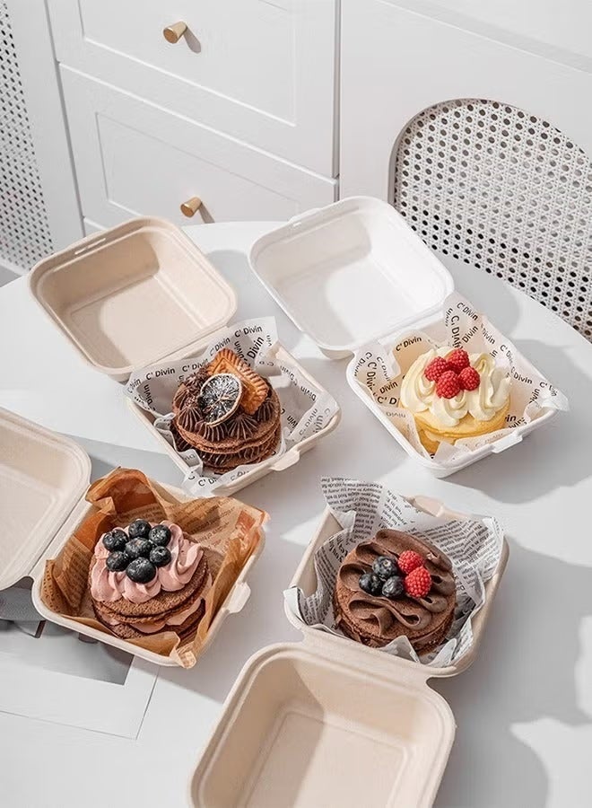 Hoasis 20 Pieces Disposable Cake Burger Box, Food Container for Cookies Pudding Pie Sandwich, Takeaway Lunch Box for Outdoor Picnic (Beige) - Image 5