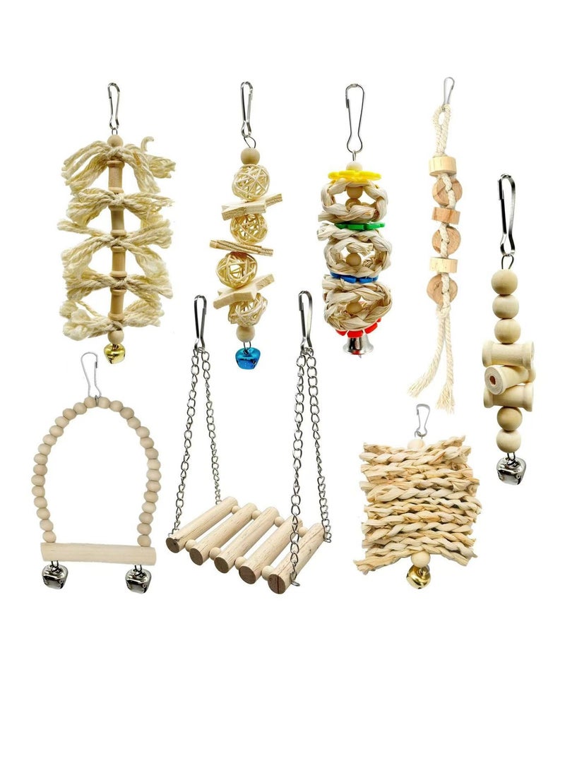 Parrot toy set, log color parrot gnawing toy, bird toy, bird swing 8-piece set - Image 1