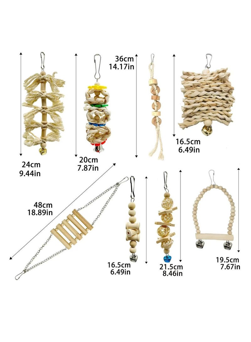 Parrot toy set, log color parrot gnawing toy, bird toy, bird swing 8-piece set - Image 2