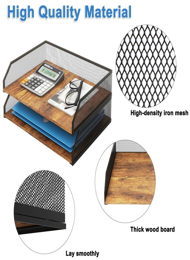 Natwind 2-Tier Stackable Paper Tray, Metal Mesh Desktop Organizer, Paper Sorter, Letter Trays,File Document Storage Rack for for Home, Office, School (Retro) - Image 3
