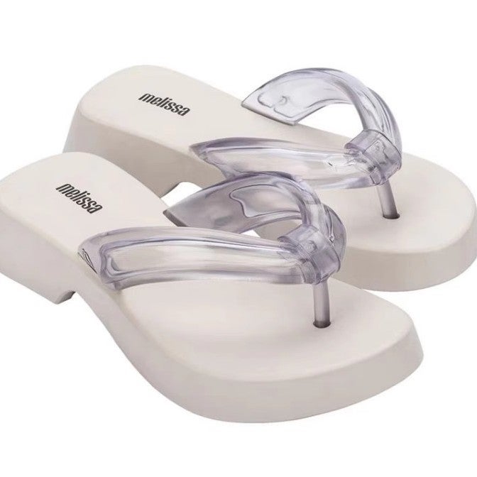 Melissa Women'S Sandals Fashionable Casual Outer Wear Flat Slippers Flip-Flops Thick-Soled Heightened Jelly Shoes - Image 5