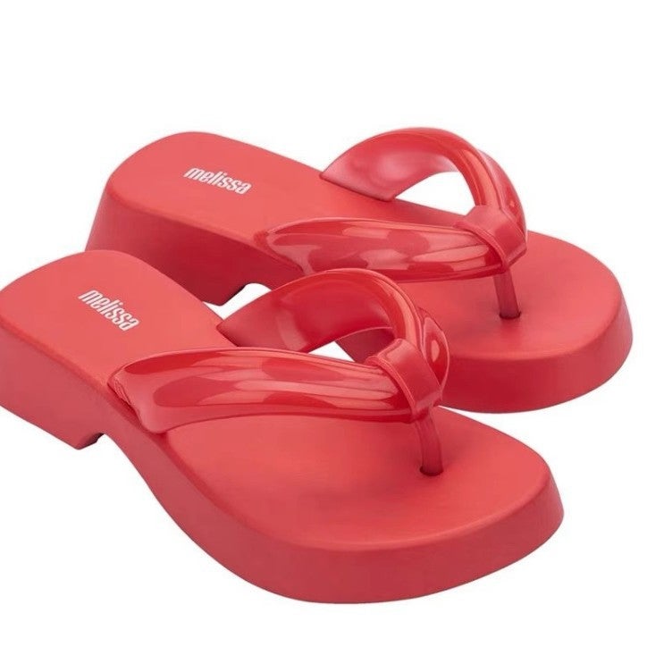 Melissa Women'S Sandals Fashionable Casual Outer Wear Flat Slippers Flip-Flops Thick-Soled Heightened Jelly Shoes - Image 4