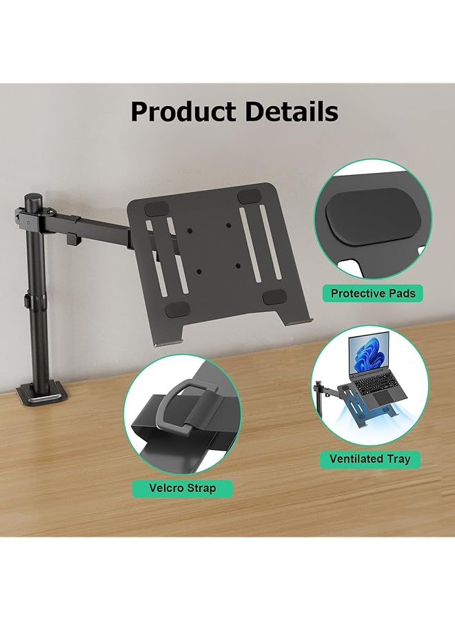erorex Monitor And Laptop Mount Monitor Arm With Laptop Tray For 13 Inch To 27 Inch Lcd Computer Screens And Notebook Up To 17 Inch Fully Adjustable Laptop Mount Stand Holds Up To 17.6Lbs  - Image 5