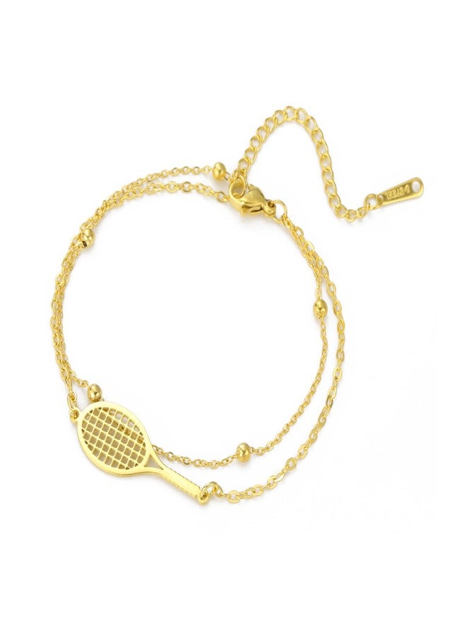 EUEAVAN Tennis Racket Bracelet Adjustable Racquet Competition Inspirational Charm Friendship Jewelry Tennis Sport Lover Fan Coaches Trendy Gifts for Women (layerd gold) - Image 1