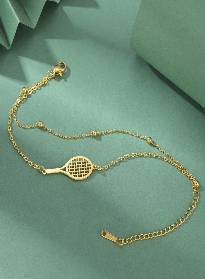 EUEAVAN Tennis Racket Bracelet Adjustable Racquet Competition Inspirational Charm Friendship Jewelry Tennis Sport Lover Fan Coaches Trendy Gifts for Women (layerd gold) - Image 4