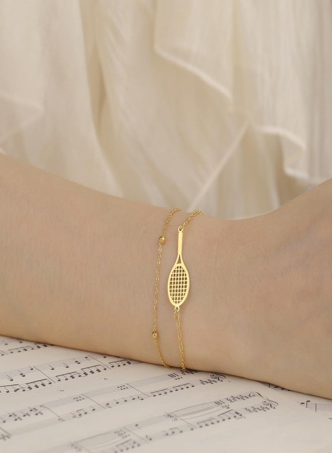 EUEAVAN Tennis Racket Bracelet Adjustable Racquet Competition Inspirational Charm Friendship Jewelry Tennis Sport Lover Fan Coaches Trendy Gifts for Women (layerd gold) - Image 2