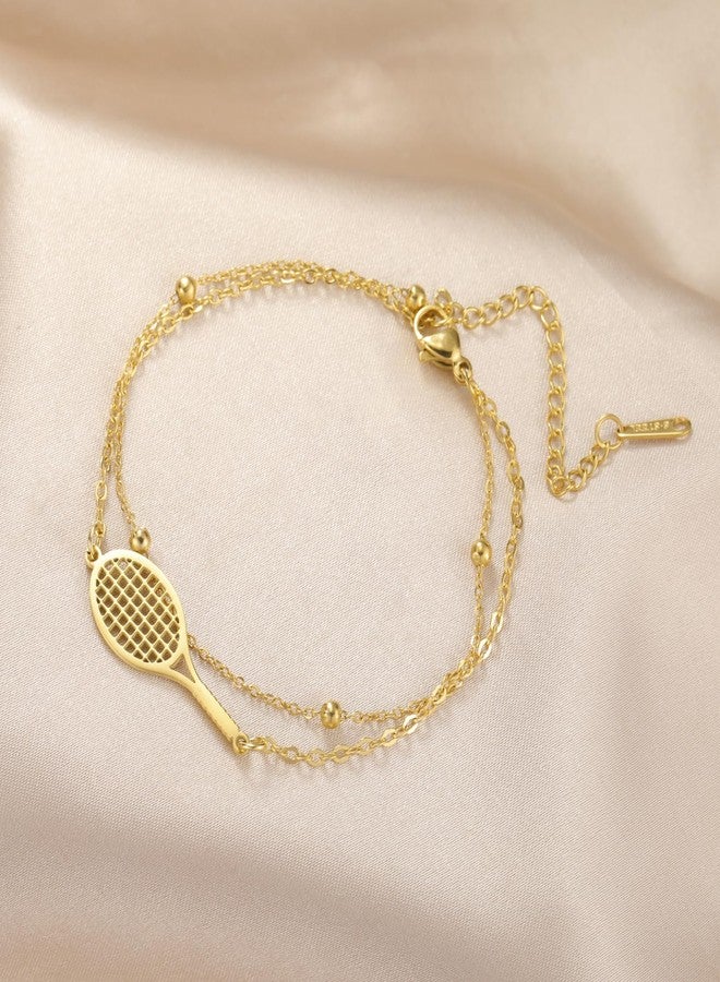 EUEAVAN Tennis Racket Bracelet Adjustable Racquet Competition Inspirational Charm Friendship Jewelry Tennis Sport Lover Fan Coaches Trendy Gifts for Women (layerd gold) - Image 3