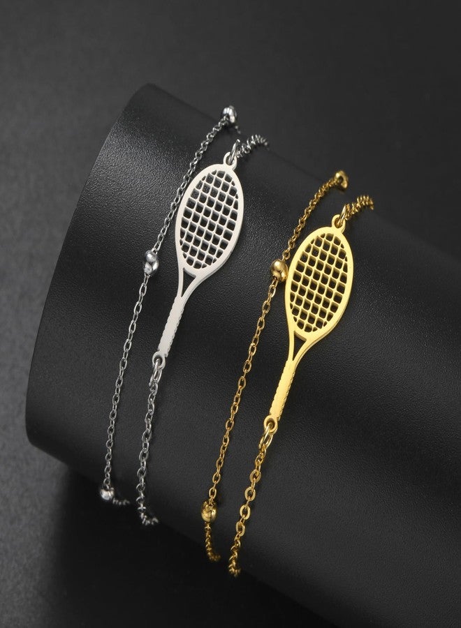 EUEAVAN Tennis Racket Bracelet Adjustable Racquet Competition Inspirational Charm Friendship Jewelry Tennis Sport Lover Fan Coaches Trendy Gifts for Women (layerd gold) - Image 5