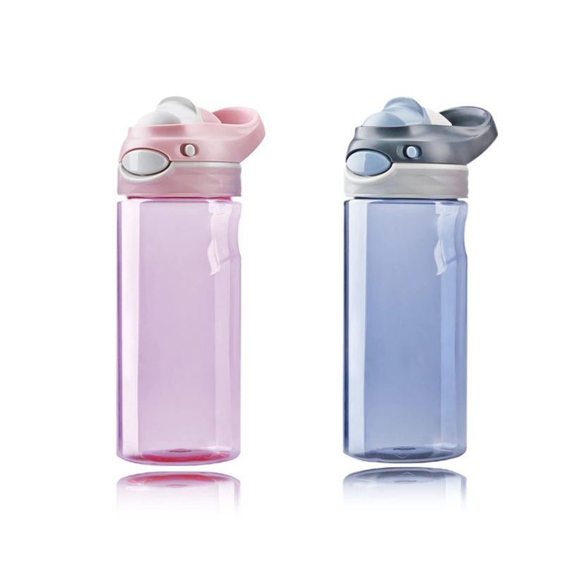 Dearart 2-Pack Pink Water Bottle And Grey Water Bottle  20Oz Capacity Clear Bottles With Handle  100% Leakproof Auto Spout No Straw  Lock Button Flip Up Lid  Suit Office Work Travel School Gym Etc. - Image 1