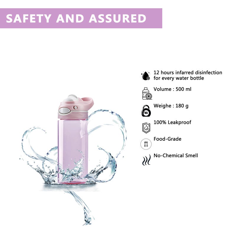 Dearart 2-Pack Pink Water Bottle And Grey Water Bottle  20Oz Capacity Clear Bottles With Handle  100% Leakproof Auto Spout No Straw  Lock Button Flip Up Lid  Suit Office Work Travel School Gym Etc. - Image 3