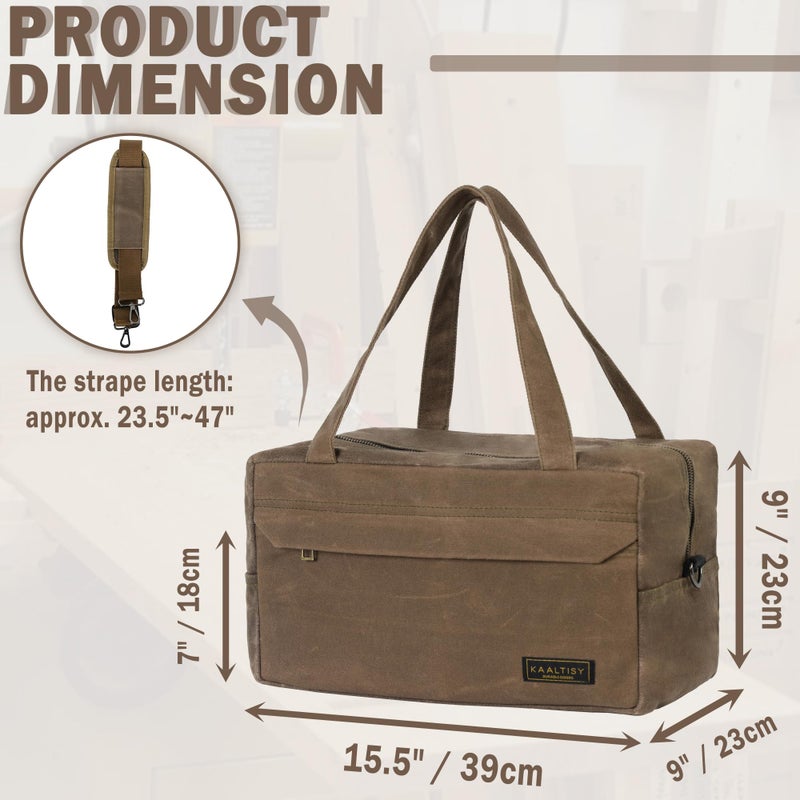 Kaaltisy Canvas Tool Organizer Bag, Heavy Duty 16oz Waxed Canvas Garden Hand Tools Tote - with 6 Inside Slots & 1 Large Storage Capacity, Hand Tools Bag for Gardening Carpentry Tools | 15.5" x 9" x 9" - Image 2