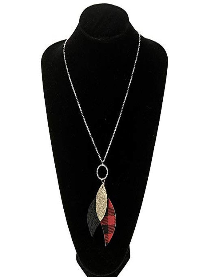 INENIMARTJ 3 Pieces Christmas Plaid Leather Earrings Bracelet Set, Handmade Lightweight Christmas Buffalo Plaid Bracelet Christmas Stocking Stuffers for Women (C-black + red + gold) - Image 5