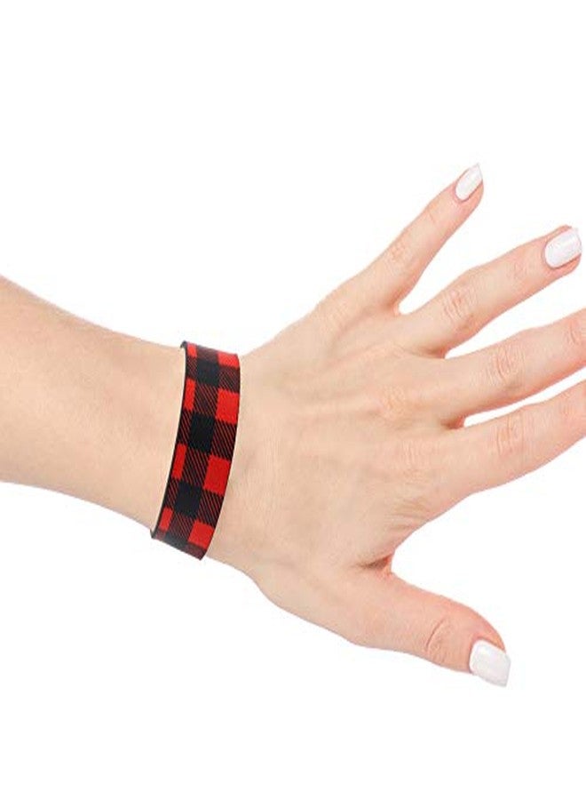 INENIMARTJ 3 Pieces Christmas Plaid Leather Earrings Bracelet Set, Handmade Lightweight Christmas Buffalo Plaid Bracelet Christmas Stocking Stuffers for Women (C-black + red + gold) - Image 4