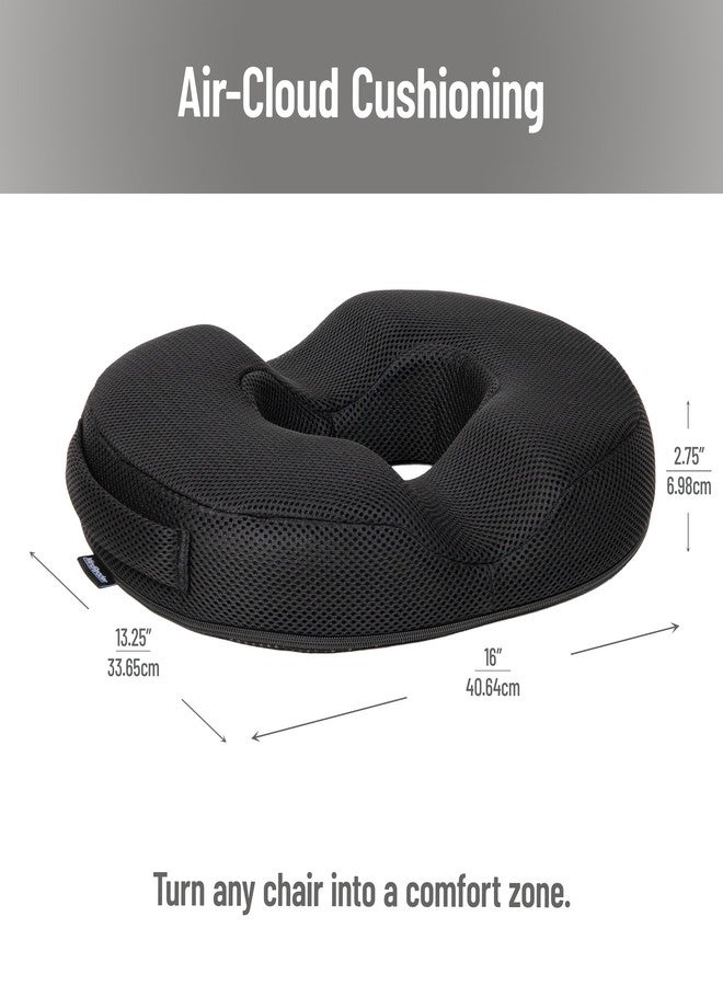 Mind Reader Donut Pillow Seat Cushion with Air-Cloud Technology, Tailbone, Hemorrhoid, Pregnancy Relief, Black - Image 3