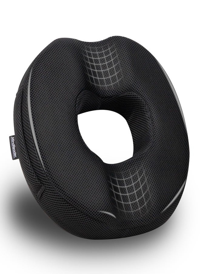 Mind Reader Donut Pillow Seat Cushion with Air-Cloud Technology, Tailbone, Hemorrhoid, Pregnancy Relief, Black - Image 1