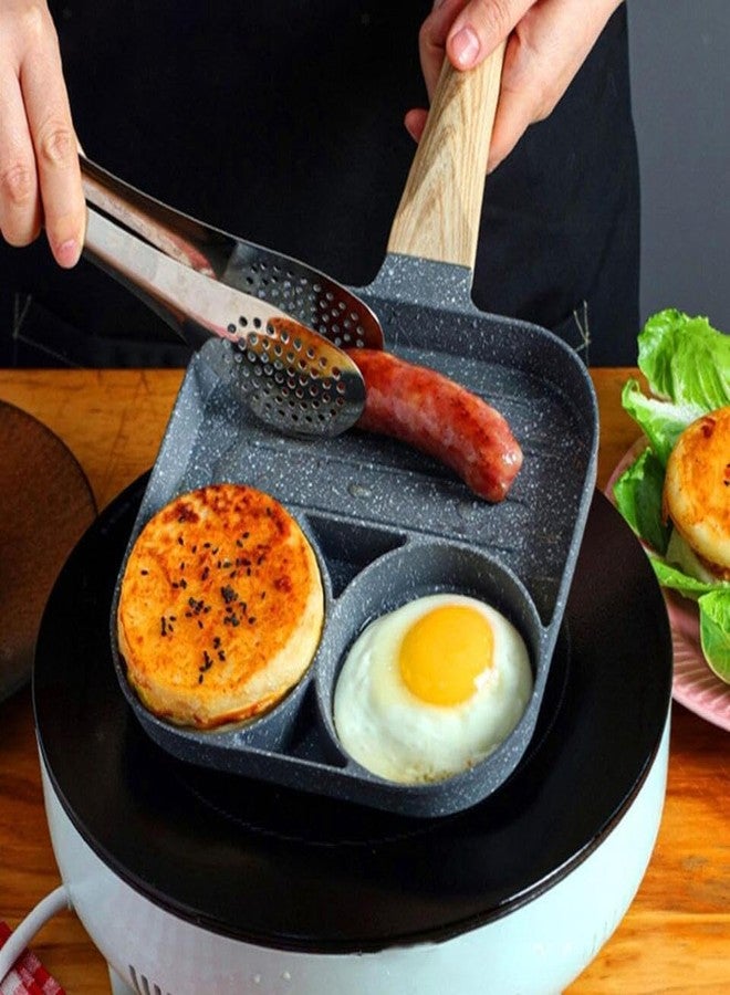 DHAVAL DAHAVAL Nonstick 3-Hole Frying Pan Ceramic Egg Cooker Pan with Wooden Handle, Aluminum Alloy Nonstick Omelette Pan for Pancakes, Burgers & Breakfast Cooking (Black, 1pc) - Image 3