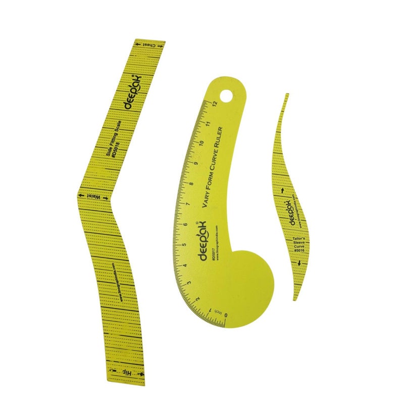 LECRAFT Deedek Curve Ruler Set, Vary Form Ruler and French Curve, 3-Piece Measuring Tools, Yellow - Image 1