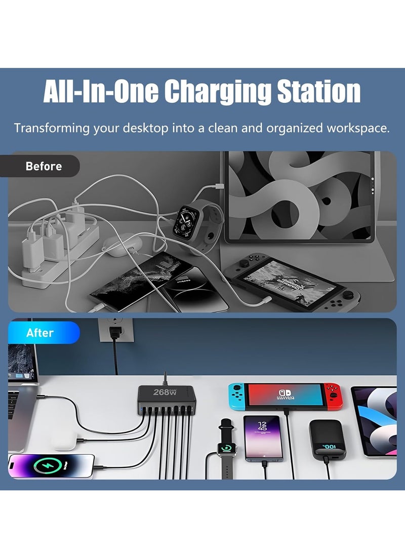 Generic - 268W GaN USB-C Charging Station with 8 Ports, High-Power Desktop Charger for Multi-Device Fast Charging, 100W PD0 Output for MacBook Pro, iPhone, Galaxy, and More, Ideal for Travel and Home Use - Image 1