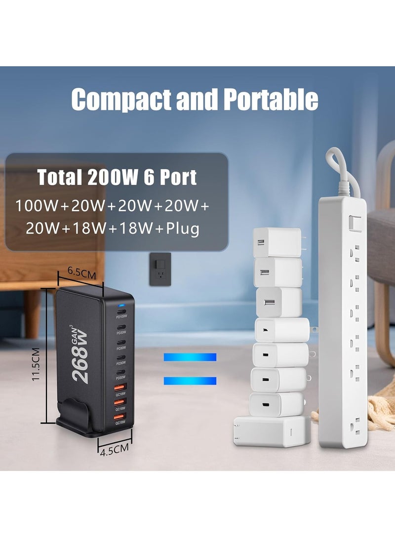 Generic - 268W GaN USB-C Charging Station with 8 Ports, High-Power Desktop Charger for Multi-Device Fast Charging, 100W PD0 Output for MacBook Pro, iPhone, Galaxy, and More, Ideal for Travel and Home Use - Image 1