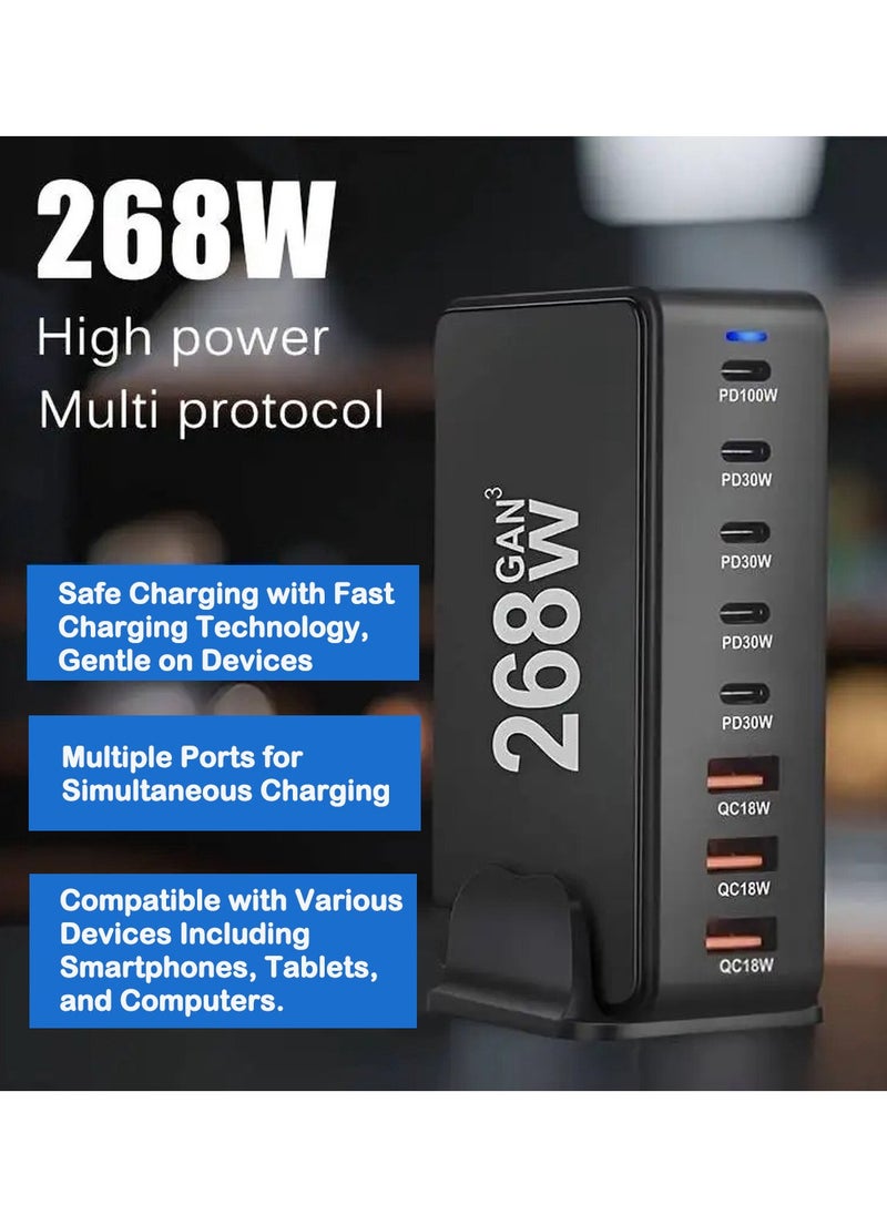 Generic - 268W GaN USB-C Charging Station with 8 Ports, High-Power Desktop Charger for Multi-Device Fast Charging, 100W PD0 Output for MacBook Pro, iPhone, Galaxy, and More, Ideal for Travel and Home Use - Image 1