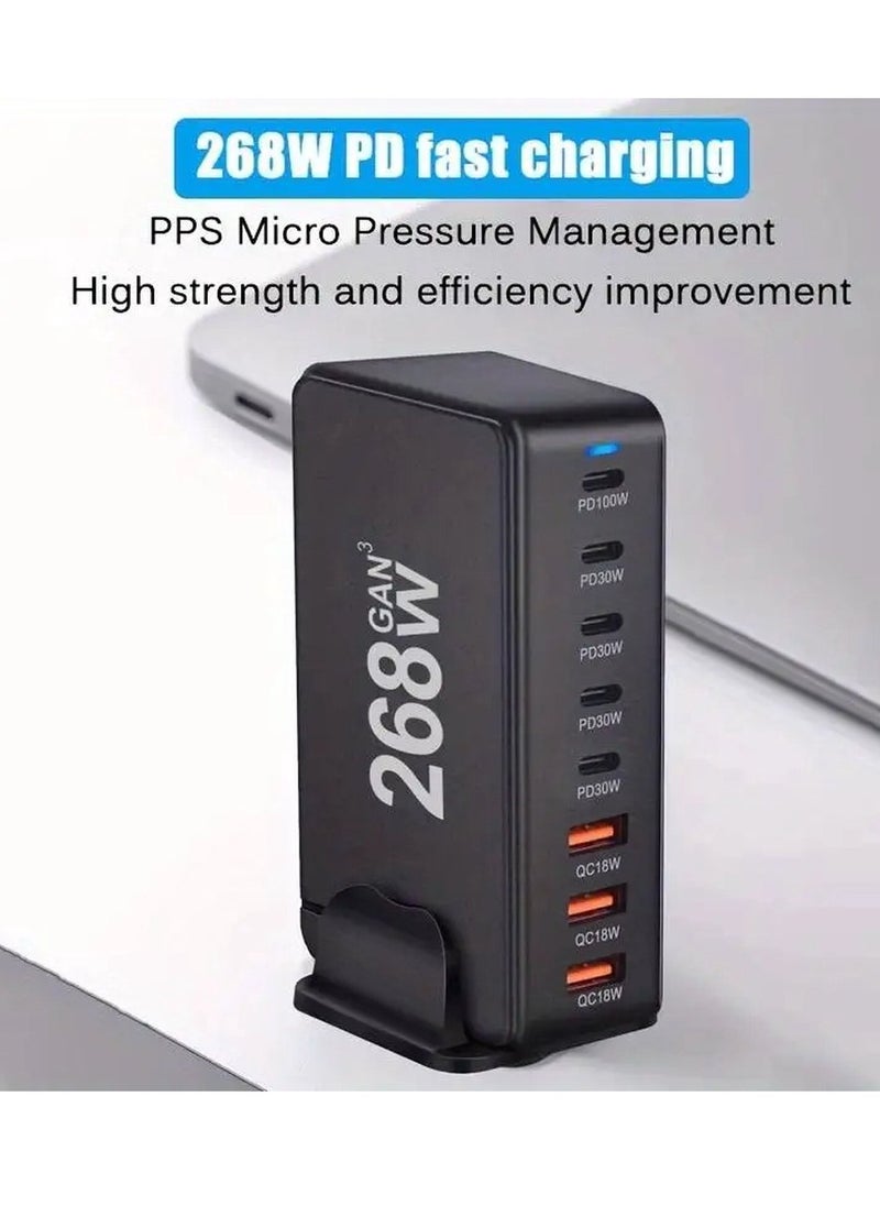 Generic - 268W GaN USB-C Charging Station with 8 Ports, High-Power Desktop Charger for Multi-Device Fast Charging, 100W PD0 Output for MacBook Pro, iPhone, Galaxy, and More, Ideal for Travel and Home Use - Image 1