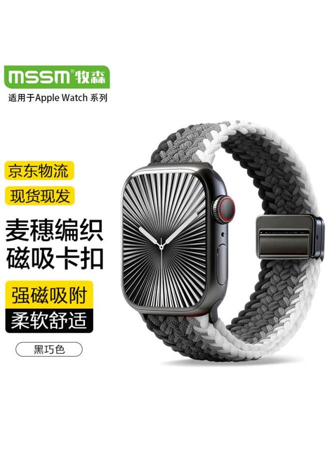 Mssm Nylon Woven Magnetic Strap For Apple Watch S11/10/9 Iwatch Se3/ultra3 - Black Chocolate Color 44/45/46/49mm - Image 1