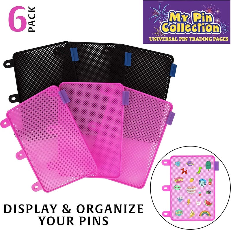 SCS Direct Enamel Pin Display Pages (6 PK) - Display and Trade Your Disney Collectible Pins in Any 3-Ring Binder - Pages Lay Flat with Pinbacks and NO Sagging! (Black/Pink - Pins Not Included) - Image 2