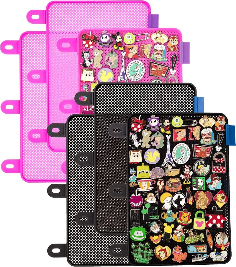 SCS Direct Enamel Pin Display Pages (6 PK) - Display and Trade Your Disney Collectible Pins in Any 3-Ring Binder - Pages Lay Flat with Pinbacks and NO Sagging! (Black/Pink - Pins Not Included) - Image 1
