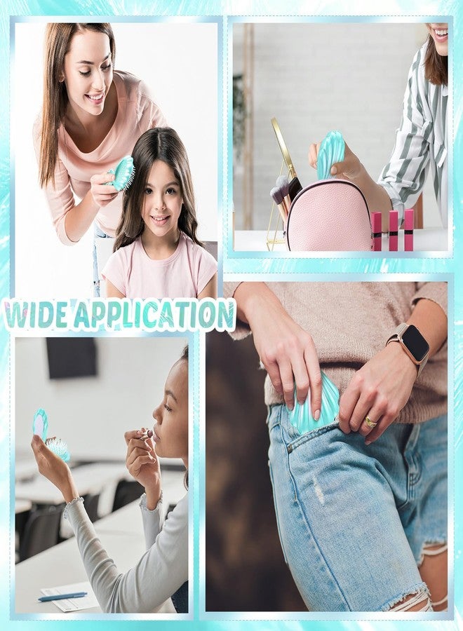 Meanplan فرشاة شعر سفر قابلة للطي 12 قطعة مع مرآة شكل صدفة مدمجة لنساء وفتيات هدايا حفل زفاف لوازم الحفلات (سماوي) - Image 5