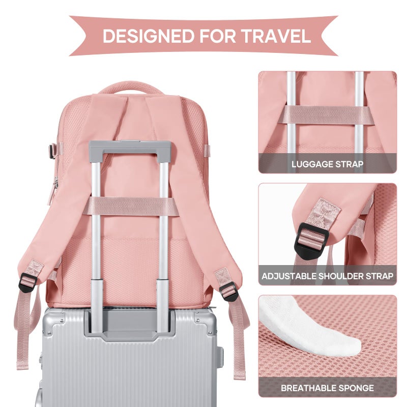 coowoz Large Travel Backpack For Women Men,Carry On Backpack,Hiking Backpack Waterproof Outdoor Sports Rucksack Casual Daypack Travel Essentials Pink - Image 4