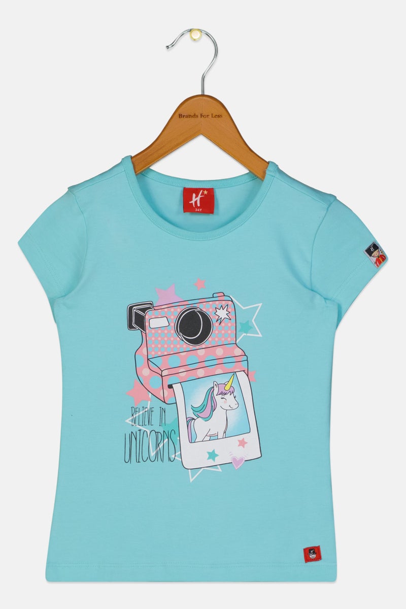 Hamleys Toddlers Girl Crew Neck Short Sleeve Graphic Print T-Shirt, Mint Blue - Image 2