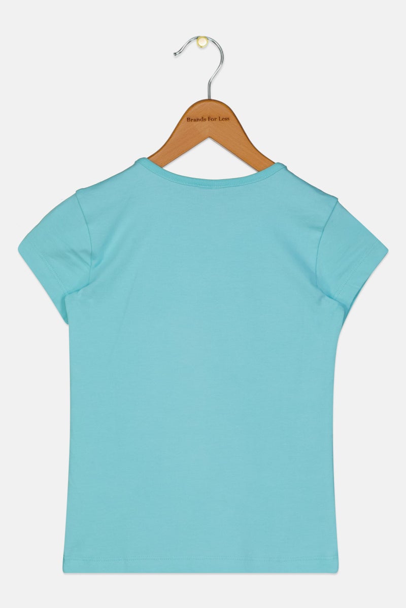 Hamleys Toddlers Girl Crew Neck Short Sleeve Graphic Print T-Shirt, Mint Blue - Image 3