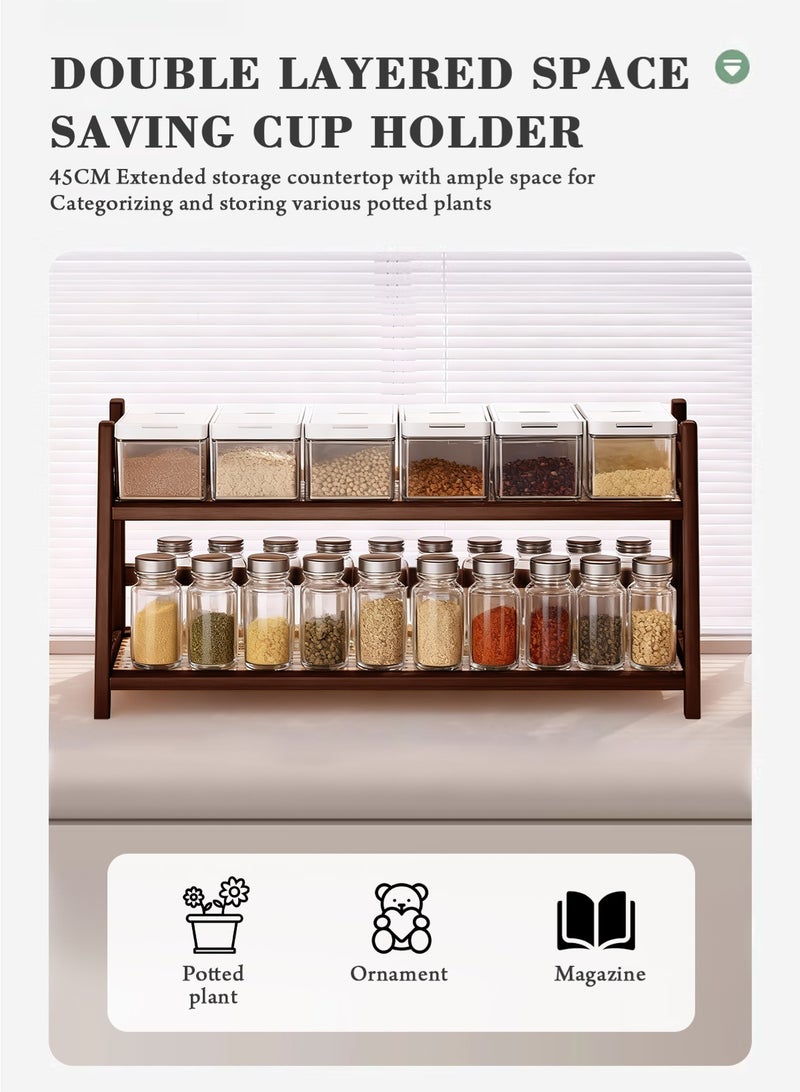 هومار كيت منظم لمحطة القهوة بمظهر خوص من طبقتين، حامل أكواب من الخيزران على سطح الطاولة، رف لطاولة المطبخ لإكسسوارات بار الشاي والقهوة، حامل ماتشا، عرض الأكواب، رف تخزين التوابل - Image 3