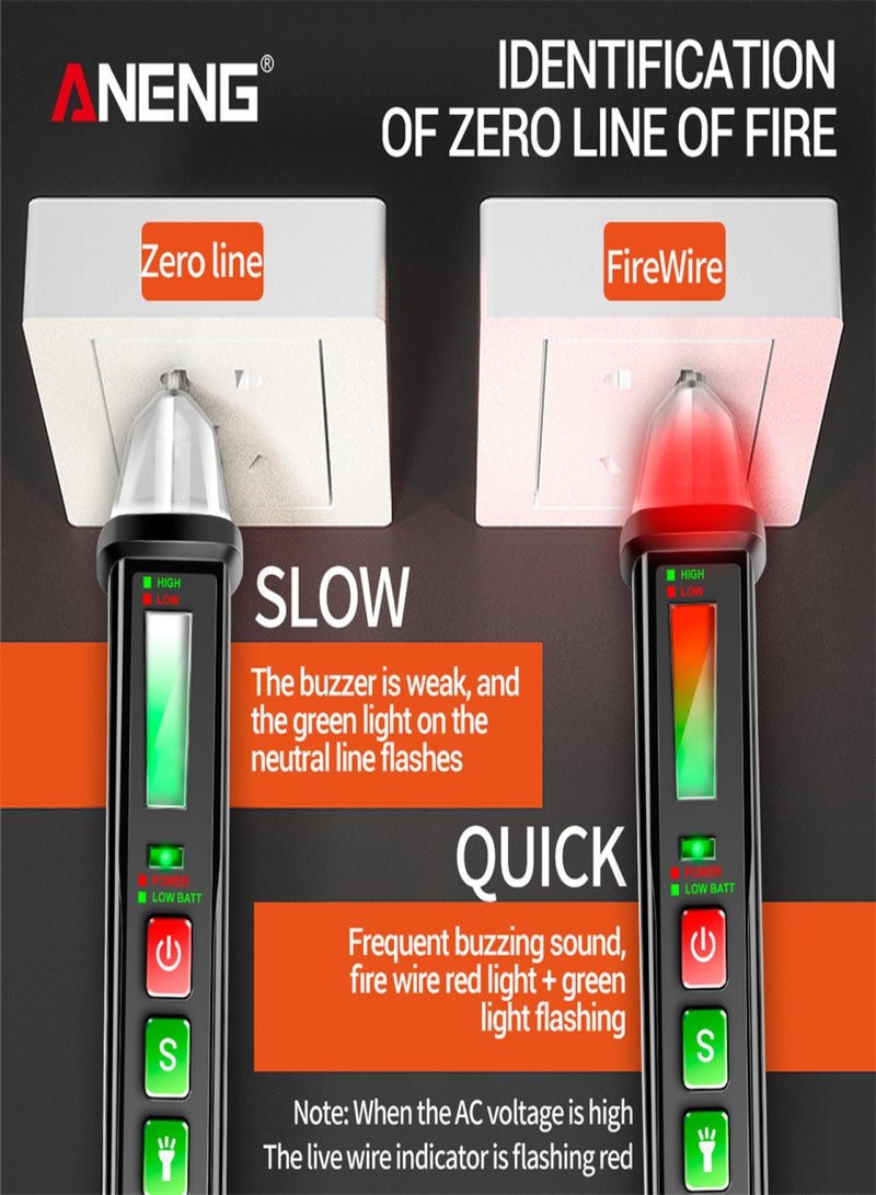 ANENG VC1015 Non-contact AC Voltage Tester 12V-1000V Portable Waterproof NCV AC Voltage Detector LED Measuring Pen with Zero/ Live Wire Recognition, Flashlight, Alarm Buzzer - Image 4