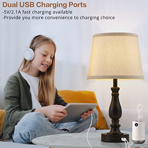 EJIAXIN Lamps for Bedroom Set of 2,Touch Bedside Table Lamp with USB C+A Ports,Dimmable Nightstand Lamps with Round Fabric Linen Lampshade for Living Room Reading Bed Side End Table,Bulbs Included - Image 5