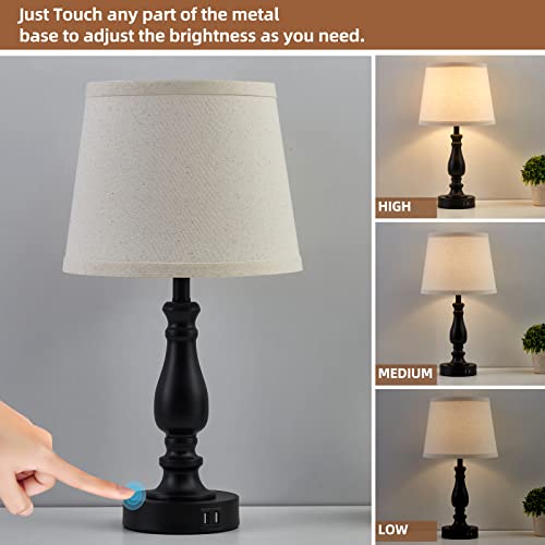 EJIAXIN Lamps for Bedroom Set of 2,Touch Bedside Table Lamp with USB C+A Ports,Dimmable Nightstand Lamps with Round Fabric Linen Lampshade for Living Room Reading Bed Side End Table,Bulbs Included - Image 3