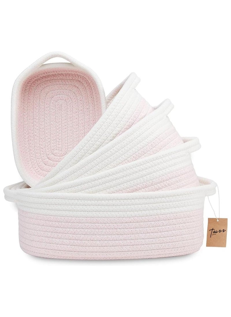 Taizz Ventures 5-Piece Rectangle Storage Basket Set – Cotton Rope Woven Baskets for Organizing Baby Toys, Montessori Storage, Bathroom, Dog Toy Basket, Nursery, Closet, Decorative Bins - Pink 