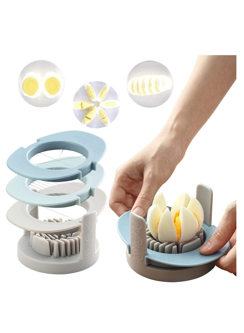 SOLARAE Eggs Slicers, 3 In 1 Egg Cutter Wedger Hard Boiled Fruit , Multifunctional Convenient Slicer with Stainless Steel Cutting Wires and Non-Slip Base(Blue) - Image 1