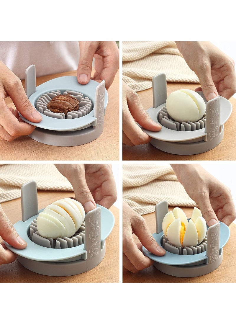 SOLARAE Eggs Slicers, 3 In 1 Egg Cutter Wedger Hard Boiled Fruit , Multifunctional Convenient Slicer with Stainless Steel Cutting Wires and Non-Slip Base(Blue) - Image 3