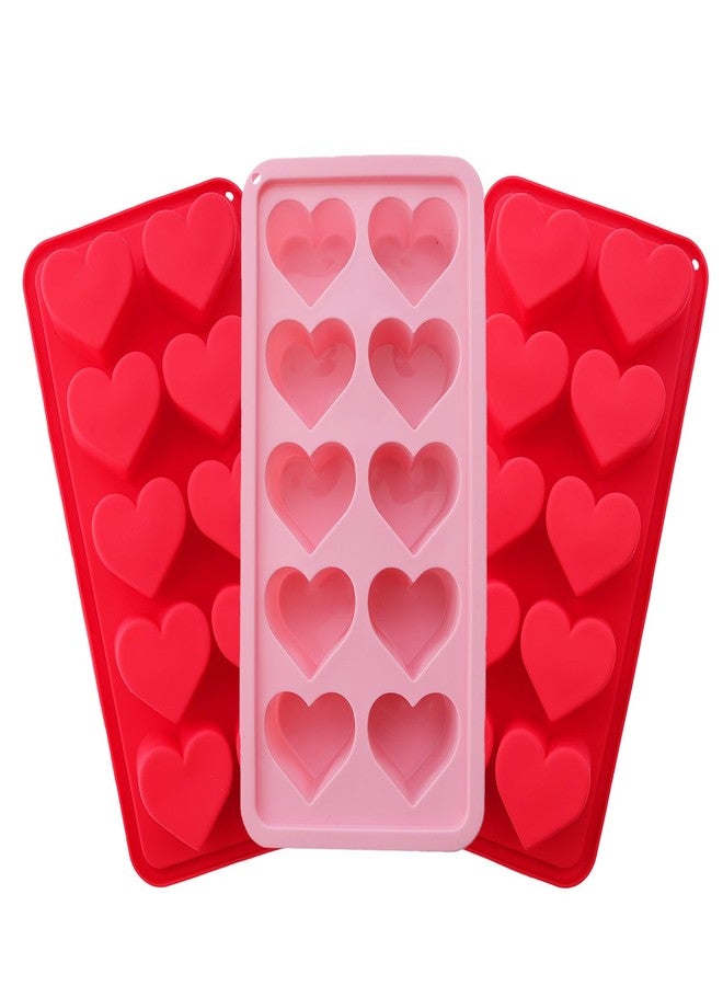 Gvhntk 3 Pcs Heart Shaped Ice Cube Trays 10-Cavity Heart Shaped Silicone Molds Pink Red Heart Ice Cube Molds for Ice Cubes, Candy, Chocolate, Cocktails, Whiskey, Candle - Image 1