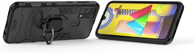 مايجين جراب متوافق مع Galaxy M31، حامل حلقي معدني مع مصد يعمل مع حامل سيارة مغناطيسي، غطاء متين مزدوج الطبقات لهاتف Samsung Galaxy M31 باللون الأسود - Image 2