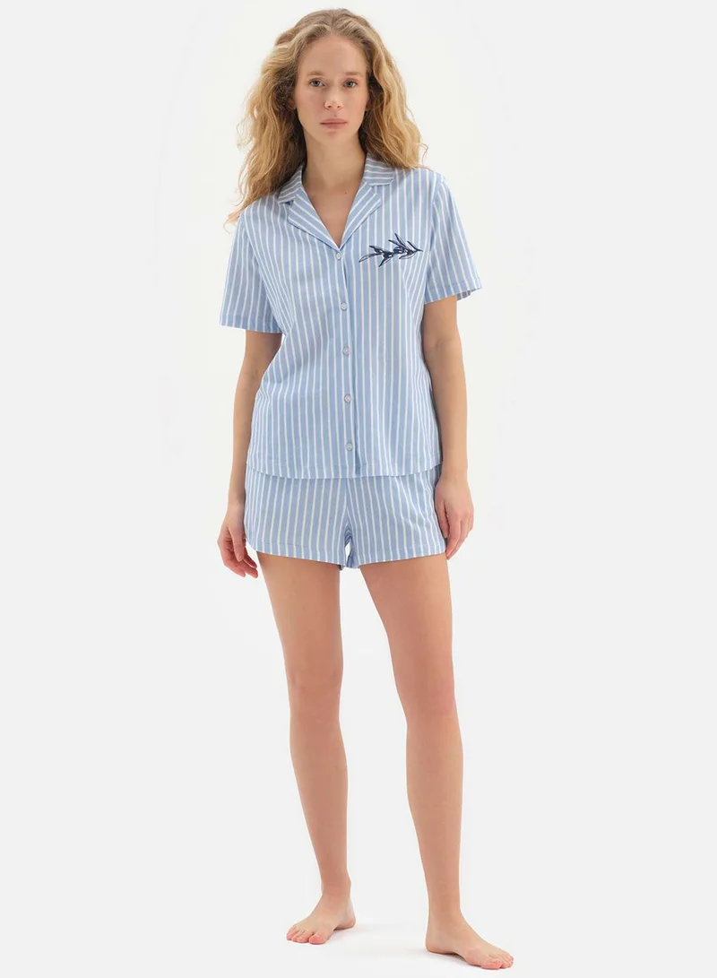 dagi Button Down Shirt And Shorts Pyjama Set