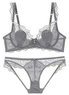 Comfy Ultra Thin Cup Lace Bra And Panty Set Grey