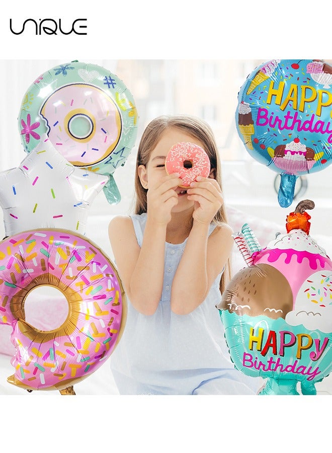 Unique 5Pcs Birthday Party Decorations, Donut Birthday Party Decorations for Girls,  Sweet Donut Ice Cream Foil Balloons, Donut Party Decorations, Happy Birthday Decorations,  Party Supplies  - Image 3