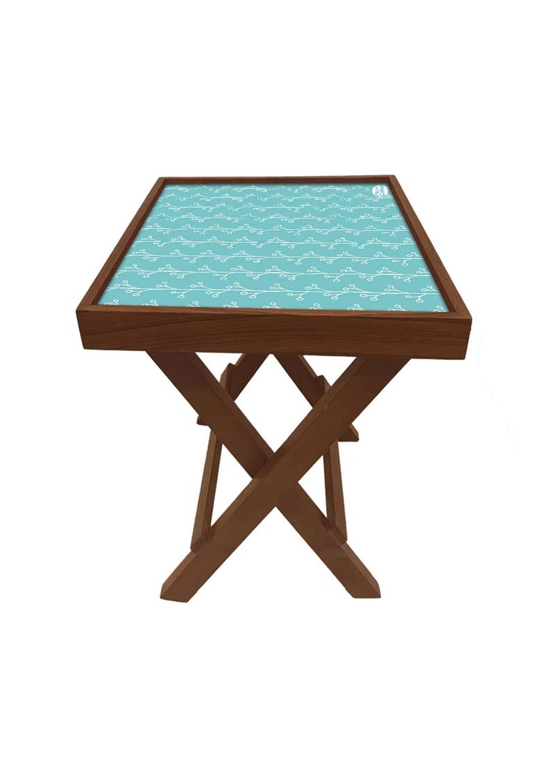 Nutcase Nutcase Designer Teak Wood Side Table Folding Wooden Bedside Coffee Outdoor Picnic Table Baby Blue Patters  - Image 4