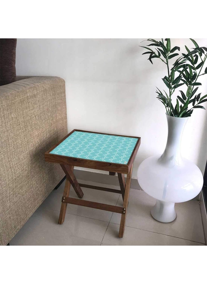 Nutcase Nutcase Designer Teak Wood Side Table Folding Wooden Bedside Coffee Outdoor Picnic Table Baby Blue Patters  - Image 1